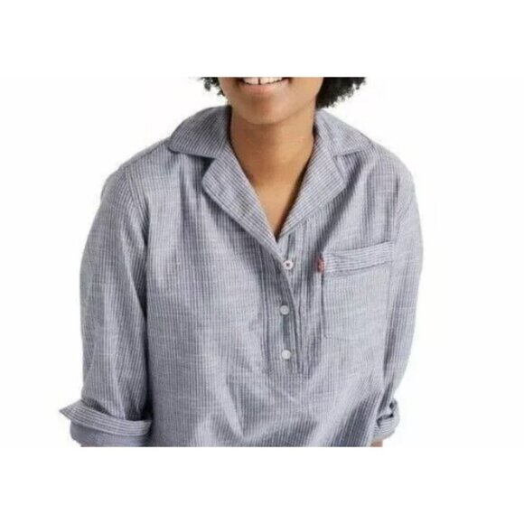 Levi’s Strauss &‎ Co Women's Striped Woven Sleep Shirt w/Pockets Blue Size Small - Picture 3 of 16